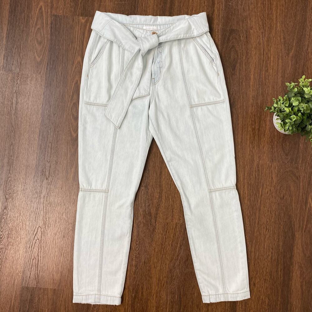Jonathan Simkhai Organic Light Blue Henley Tie Waist Straight Leg Jeans Sz 30 - Picture 5 of 12